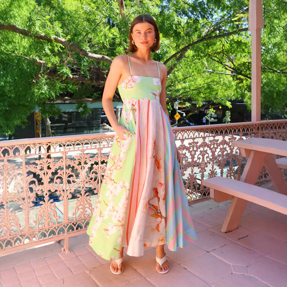 Damen Maxikleid mit floralem und gestreiftem Design EB