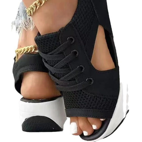 Damen Sportliche Wedge-Sandalen mit atmungsaktivem Mesh-Obermaterial EB