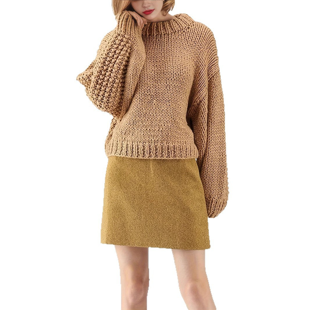 Damen Grobstrickpullover mit weitem Schnitt und Oversized-Ärmeln EB