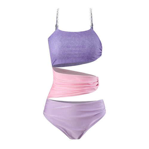 Damen Cut-Out Badeanzug mit schimmerndem Effekt und verstellbaren Trägern EB