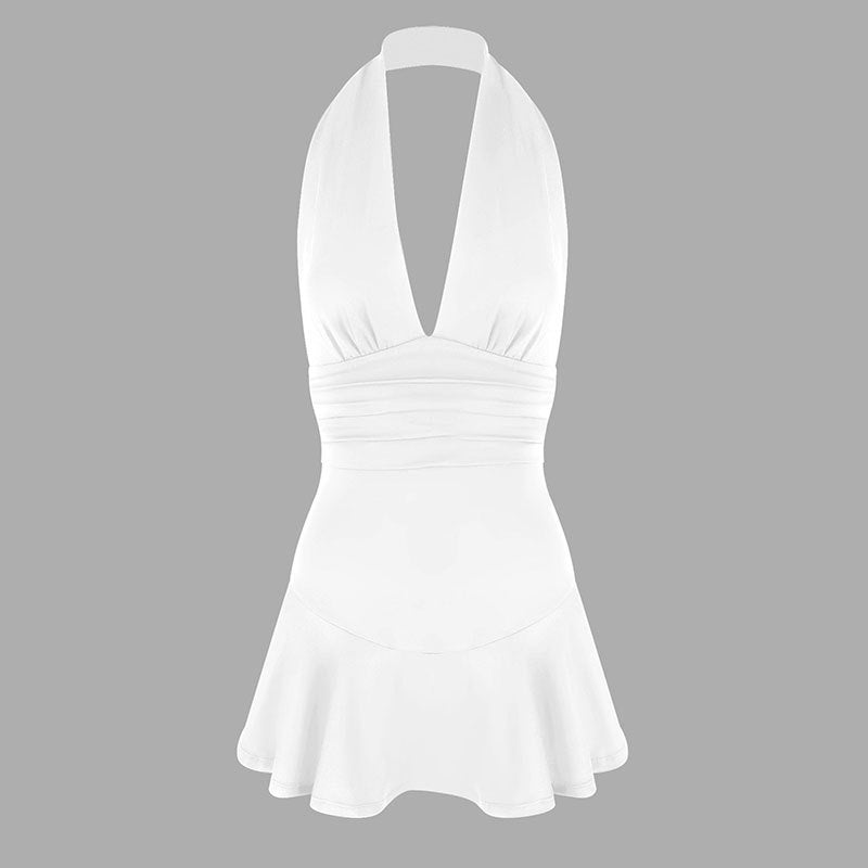 Damen Neckholder Kleid mit fließendem Rock und figurbetonter Passform EB