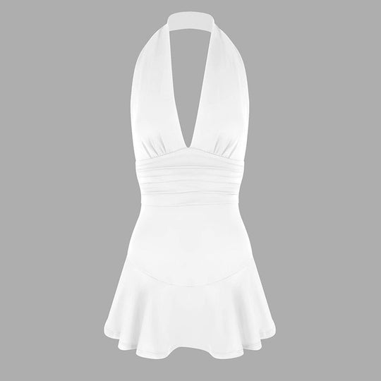 Damen Neckholder Kleid mit fließendem Rock und figurbetonter Passform EB