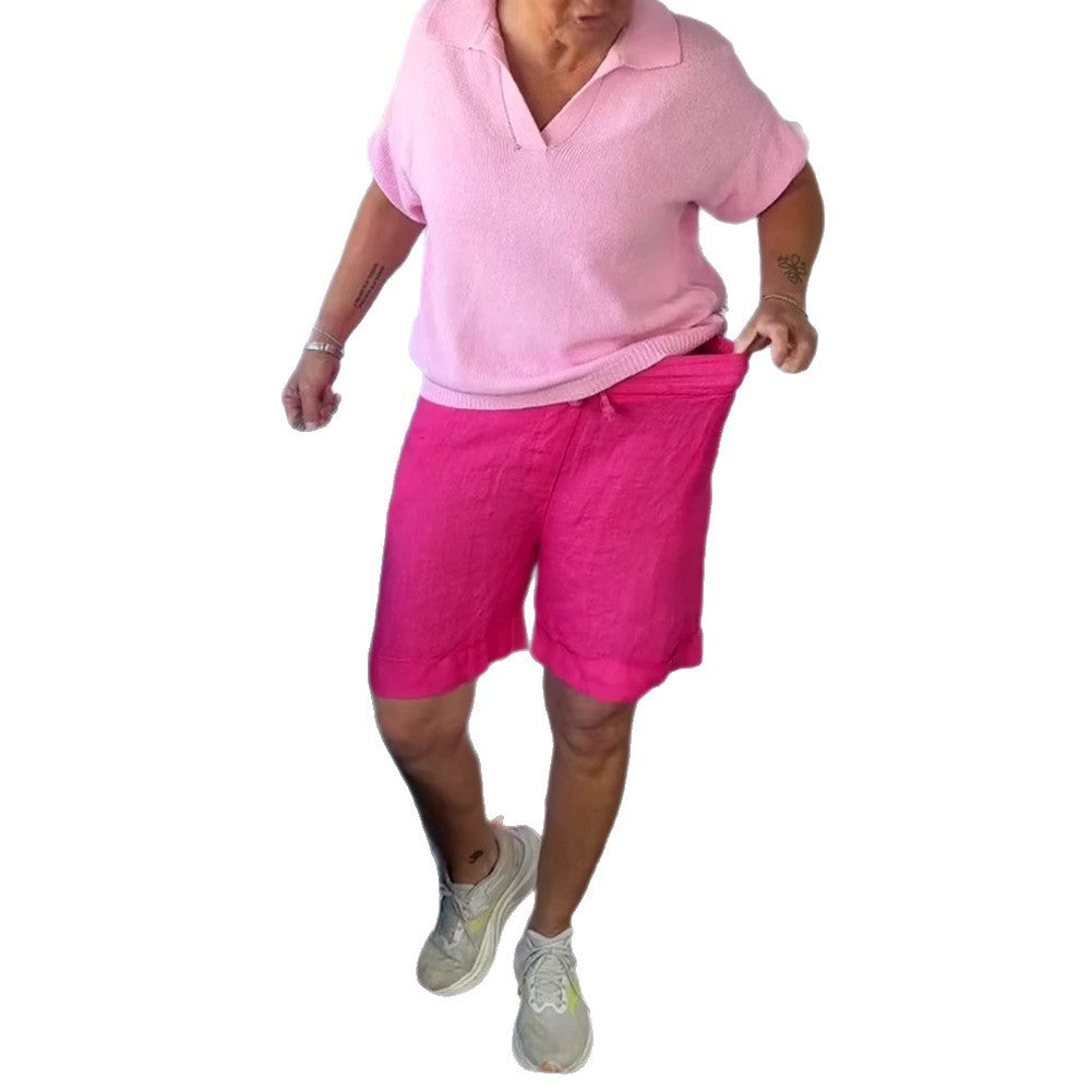 Damen nan Leinenmix-Relaxshorts mit elastischem Komfortbund und Eingrifftaschen EB
