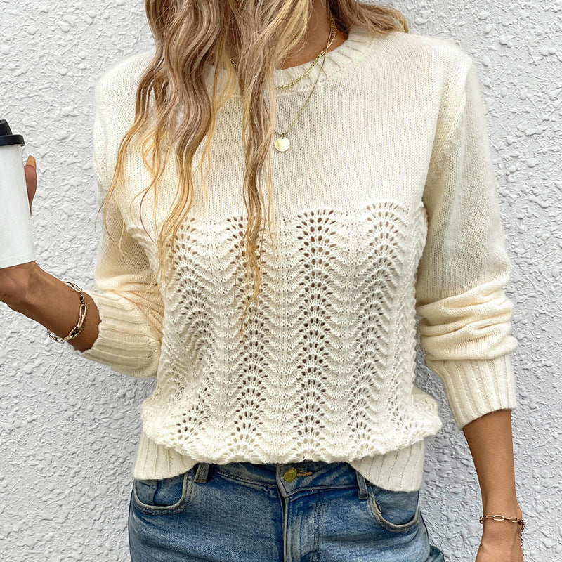 Damen Strickpullover mit raffiniertem Wellenmuster sowie hoher Flexibilität EB