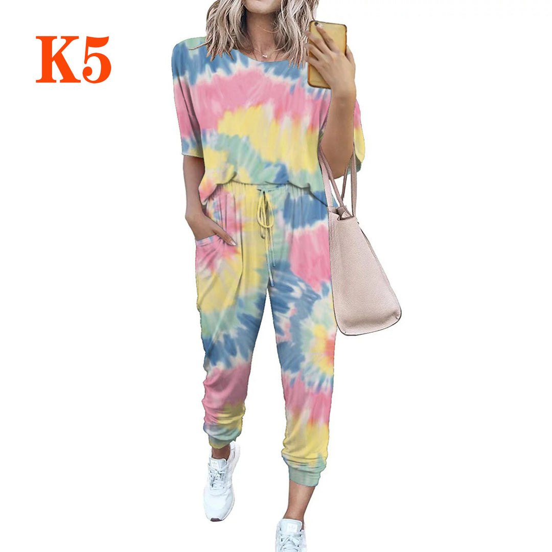Damen Leichter Freizeit-Jumpsuit mit einem auffälligen Batik-Muster und praktischen Taschen EB