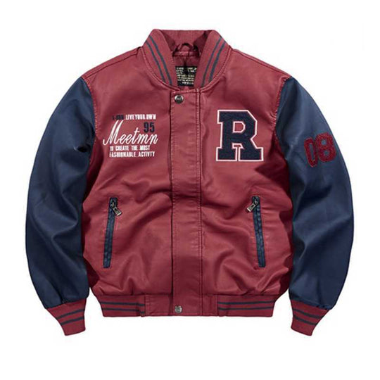 Herren College‑Varsity‑Bomberjacke mit kontrastreichen Ärmeln, Letterpatch und Rippbündchen EB