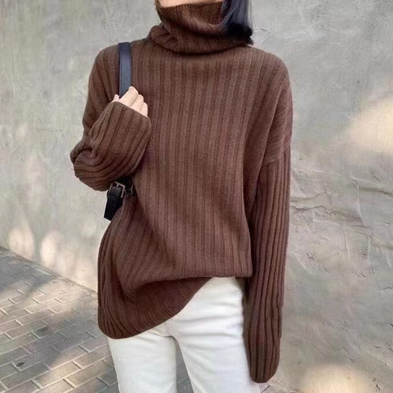 Damen Hochgeschlossenes Strickoberteil mit asymmetrischem Schnitt und feiner Rippstruktur EB