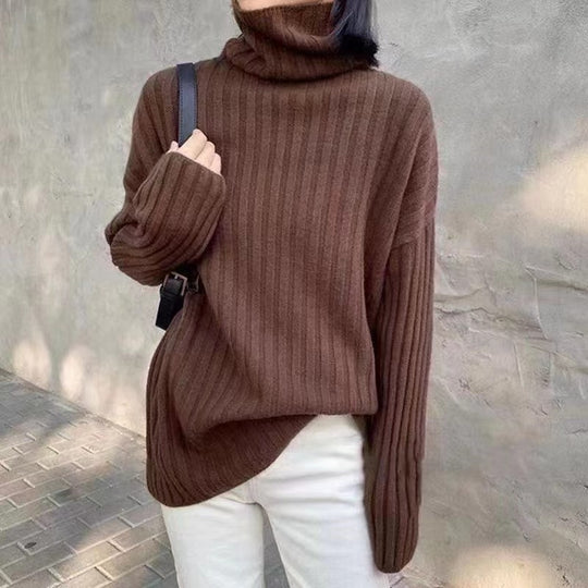 Damen Hochgeschlossenes Strickoberteil mit asymmetrischem Schnitt und feiner Rippstruktur EB