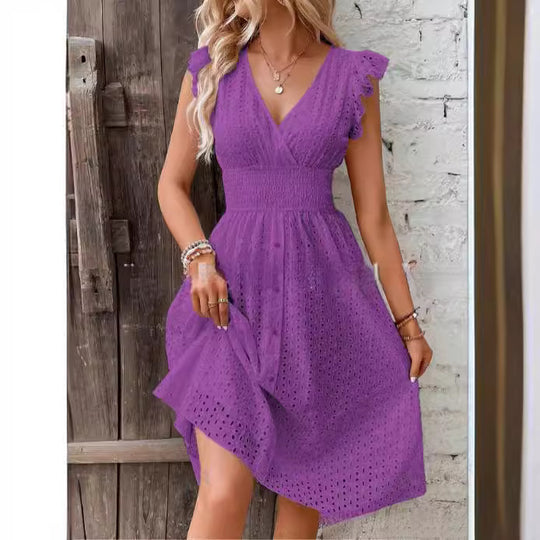 Damen Sommerkleid mit eleganten Spitzenärmeln EB