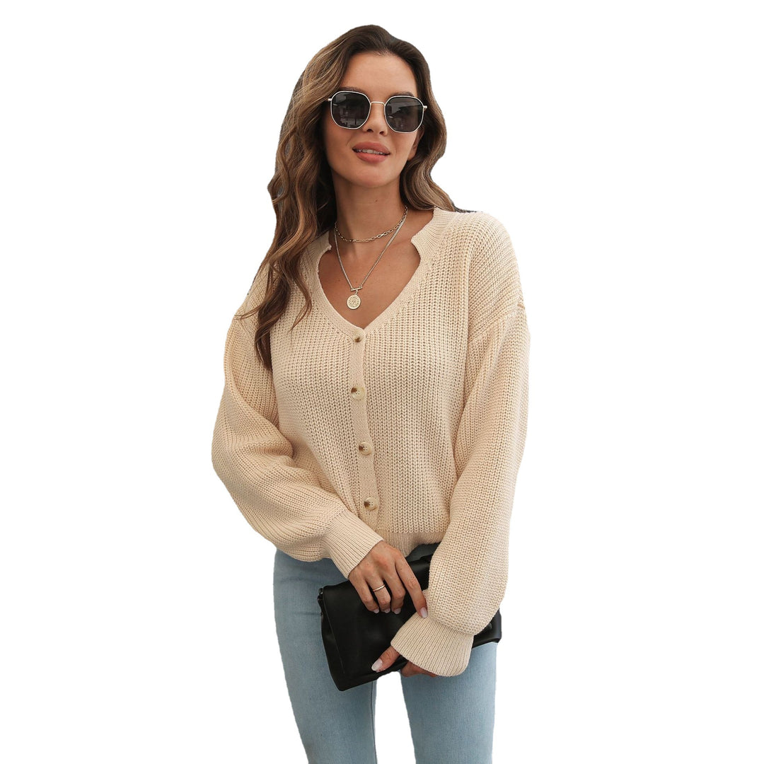 Damen Strickjacke mit Knopfverschluss und V-Ausschnitt EB