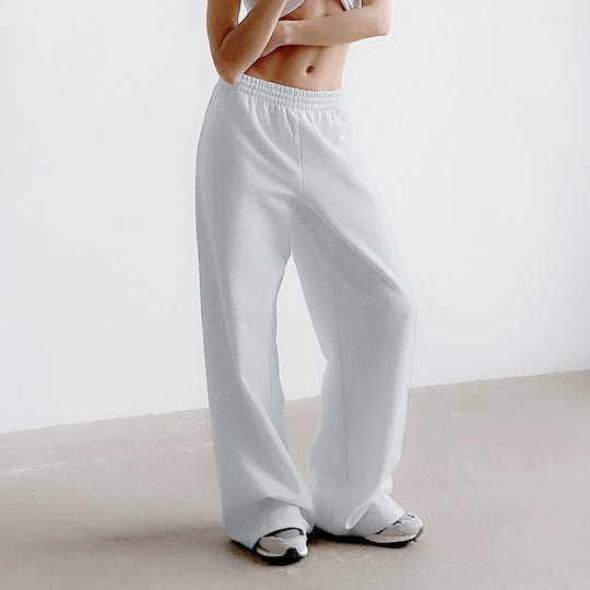 Damen nan weite Loungehose aus French Terry mit hohem Komfortbund, seitlichen Eingrifftaschen und fließendem Bein EB