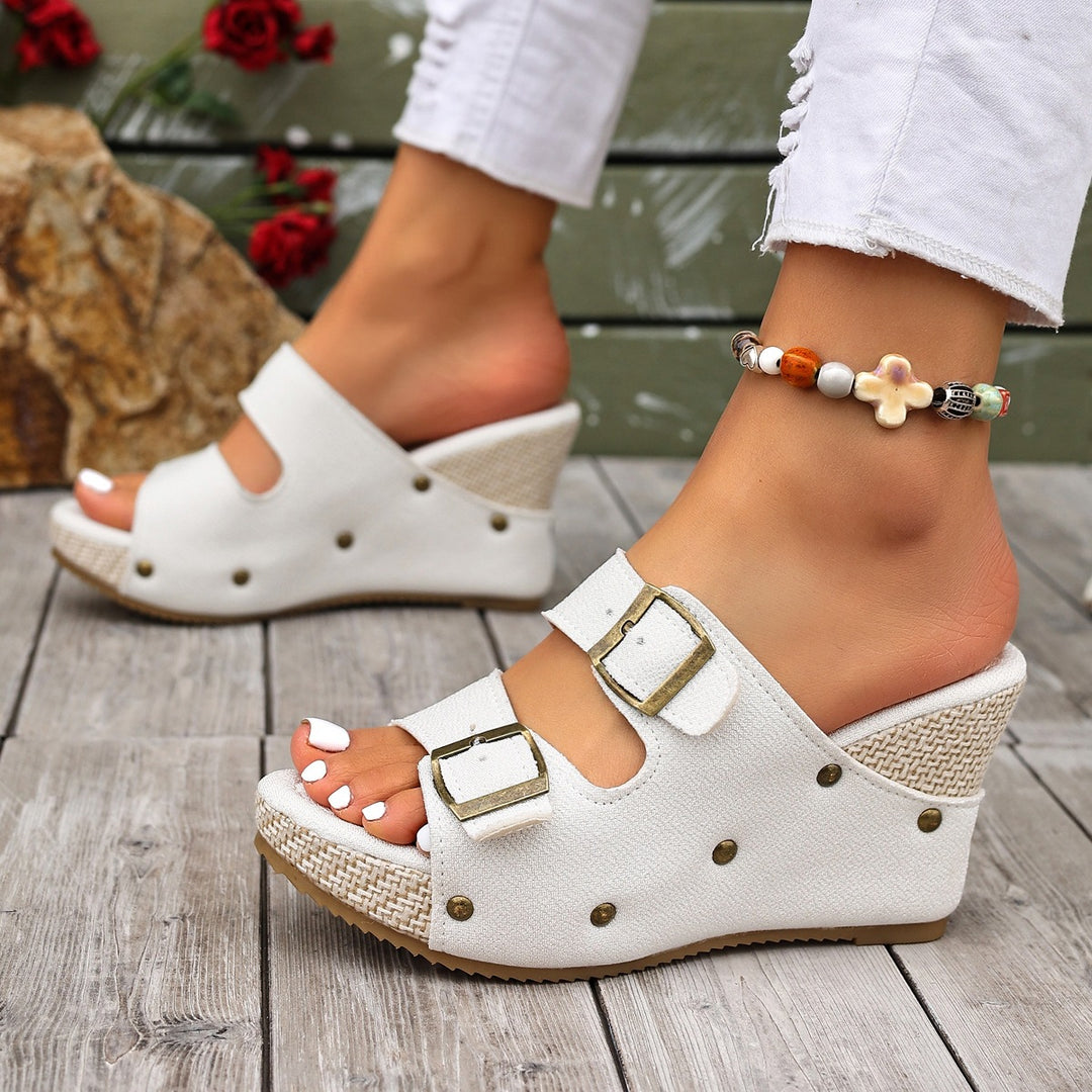 Damen Wedge-Pantoletten mit verstellbaren Riemen und modischem Design EB