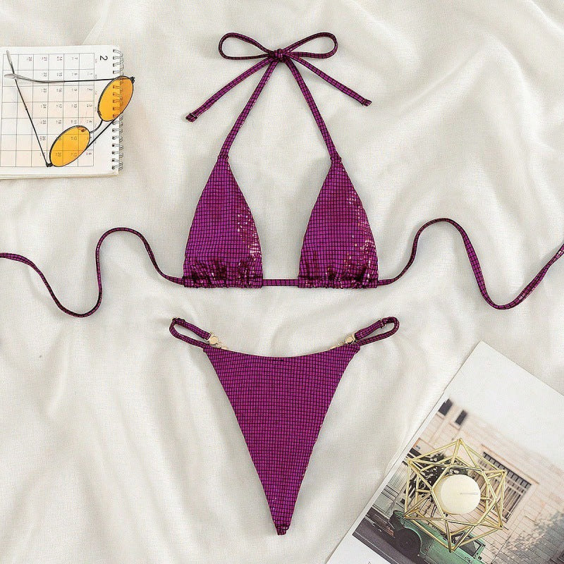 Damen Triangel-Bikini mit schimmerndem Oberflächenmuster EB