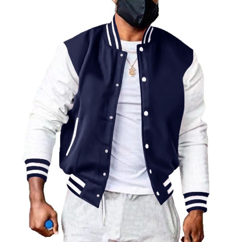 Herren nan varsity-Collegejacke im Retro-Bomberstil mit kontrastärmeln, gestreiften Rippbündchen und Druckknopfleiste EB
