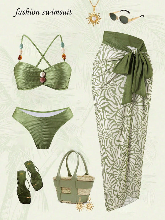 Damen Eleganter Beachwear mit floralem Überrock EB