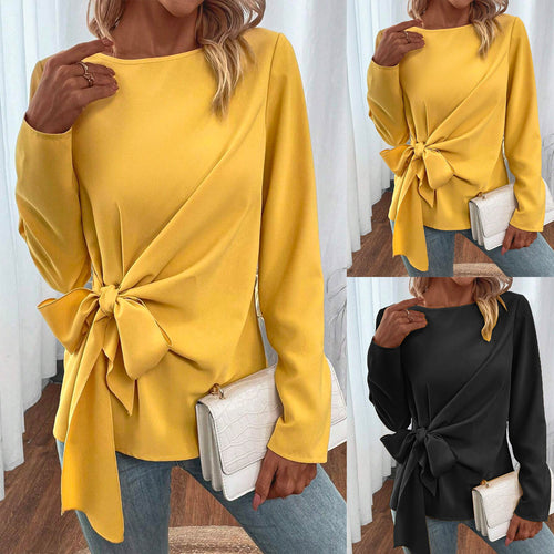 Damen Elegantes Blusenshirt mit seitlichem Knoten EB