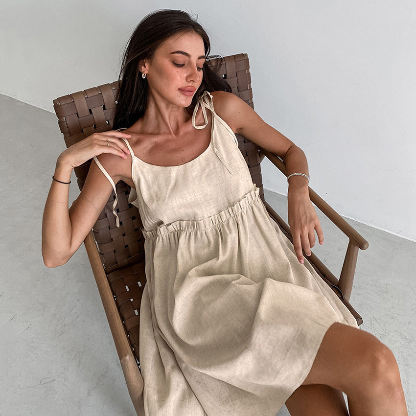 Damen luftiges Sommerkleid mit verstellbaren Trägern und elastischem Bund EB