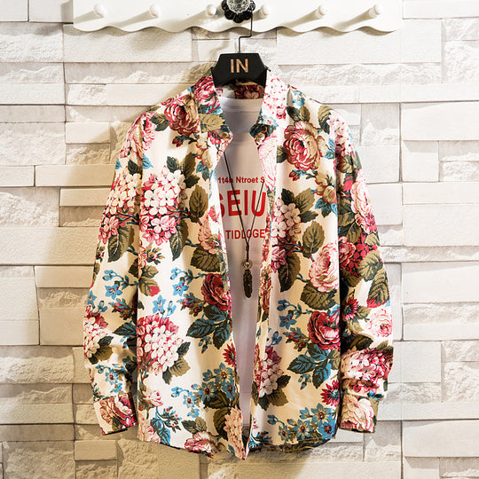 Herren nan florales Freizeit-Hemd mit Kentkragen, durchgehender Knopfleiste und leichtem Baumwollmix EB