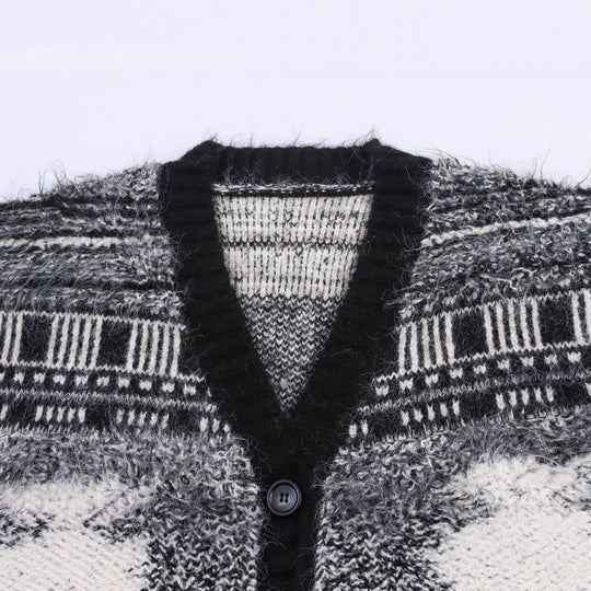 Damen Gemusterter Langarm-Cardigan mit Knopfleiste EB