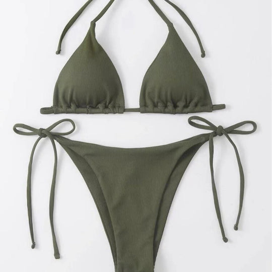 Damen Triangel-Bikini-Set mit verstellbaren Bindebändern und texturiertem Stoff EB