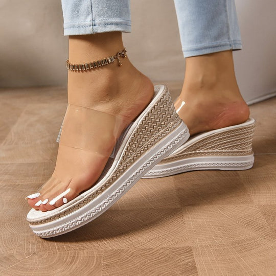 Damen Wedge-Pantoletten mit transparentem Riemendesign und ergonomischer Sohle EB