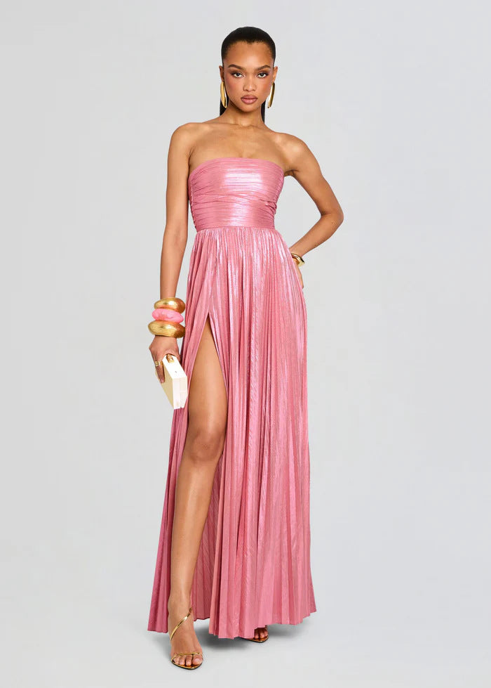 Damen Glamouröses Abendkleid mit Hochgeschlitzt und Plissee-Details EB