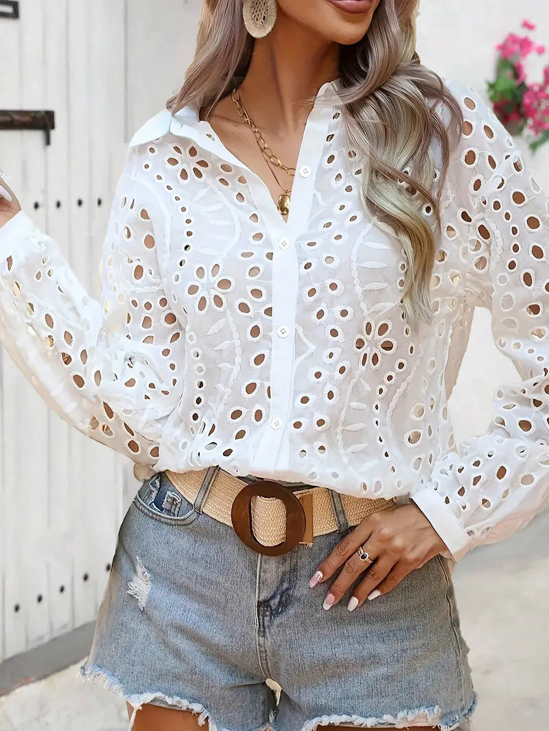 Damen Elegante Bluse mit Spitzenmuster EB