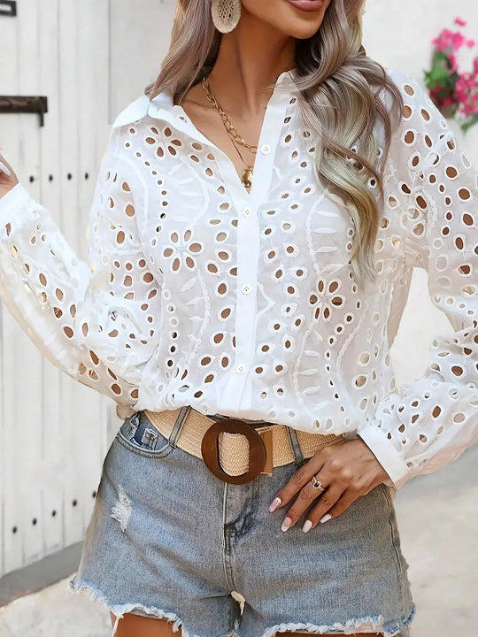 Damen Elegante Bluse mit Spitzenmuster EB