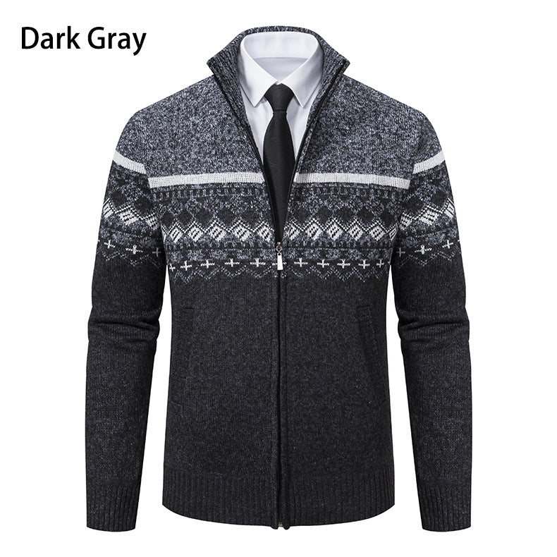 Herren Strickjacke mit modernem Muster und hohem Kragen EB
