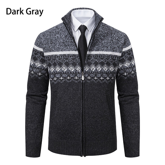 Herren Strickjacke mit modernem Muster und hohem Kragen EB