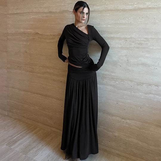 Damen Elegantes Wickel-Maxi-Kleid mit asymmetrischem Schulteinsatz EB