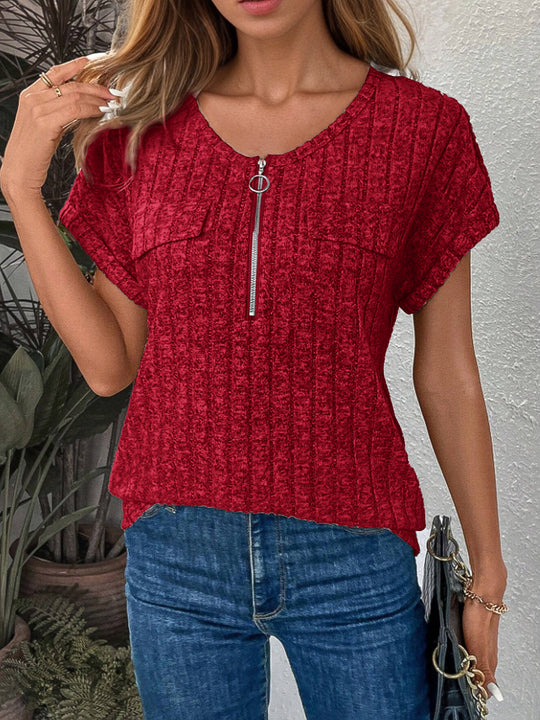 Frauen Rippentaschen Zip-Up Top EB