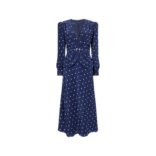 Damen Midikleid mit Punkteprint, tiefem V‑Ausschnitt, Wickelraffung und langen Ärmeln EB