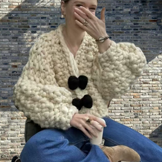 Damen Kuschelige Strickjacke mit Großen Knöpfen EB