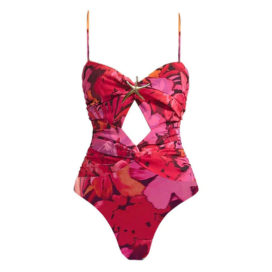 Damen Einteiliger Badeanzug mit raffinierter Cut-Out-Optik und dekorativem Schmuck EB
