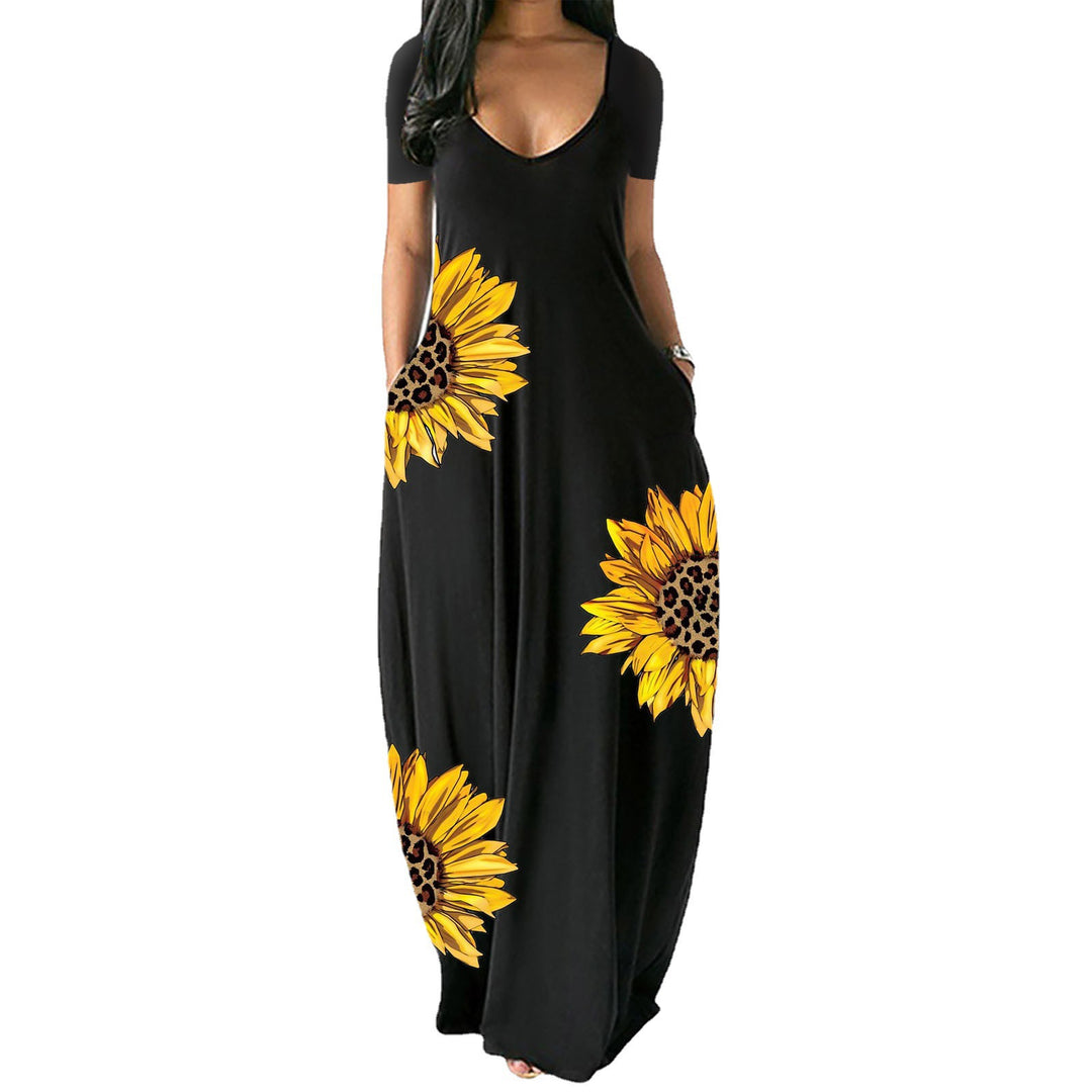 Damen Maxikleid mit floralen Akzenten und praktischen Taschen EB