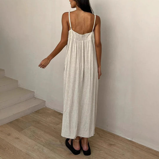 Damen luftiges Maxikleid mit breitem Schnitt und praktischen Taschen EB