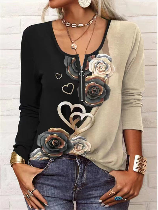 Damen Langarmshirt mit schimmerndem Glitzerdetail und halsfernem Reißverschluss EB