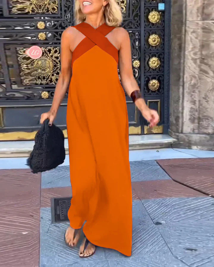 Damen Langes Maxikleid mit Cross-Over-Trägern und elegantem Schnitt EB