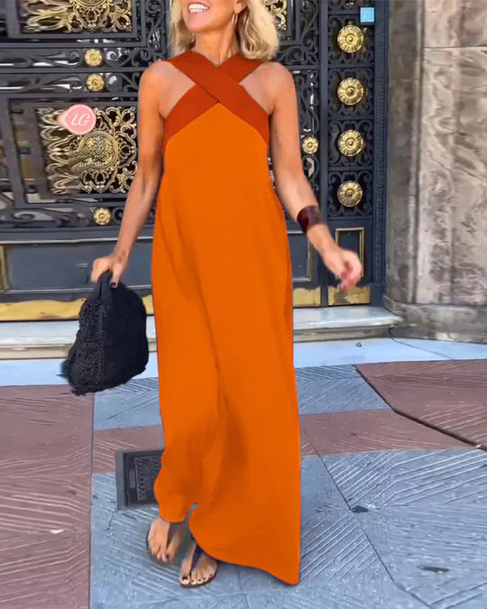 Damen Langes Maxikleid mit Cross-Over-Trägern und elegantem Schnitt EB