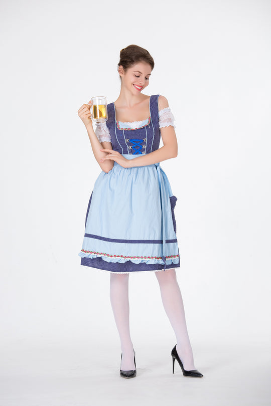 Damen nan klassisches Trachten-Dirndl mit gepunktetem Mieder, geschnürter Korsage und abnehmbarer Rüschen-Schürze EB