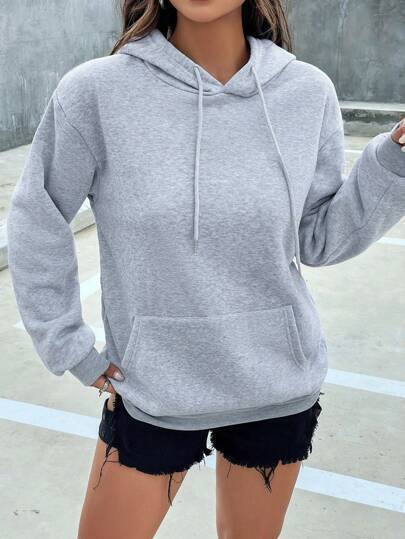 Damen nan cropped Oversize-Hoodie mit tiefer Schulterpartie, Kängurutasche und fleecegefüttertem Innenleben EB