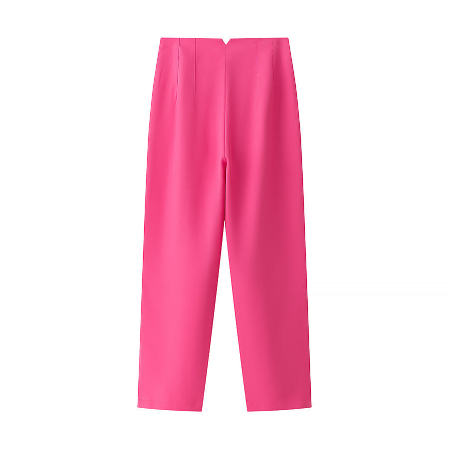 Damen elegante Hochbundhose mit feinen Falten und praktischen Taschen EB