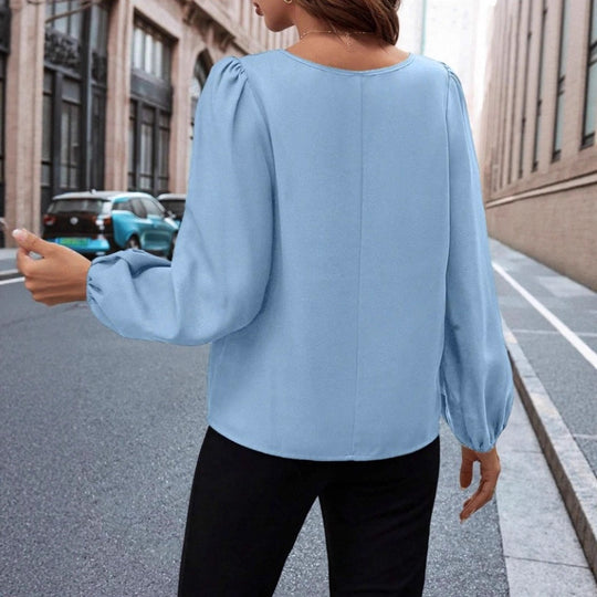 Damen elegante Bluse mit modischem Schlüsselausschnitt und raffinierten Puffärmeln EB