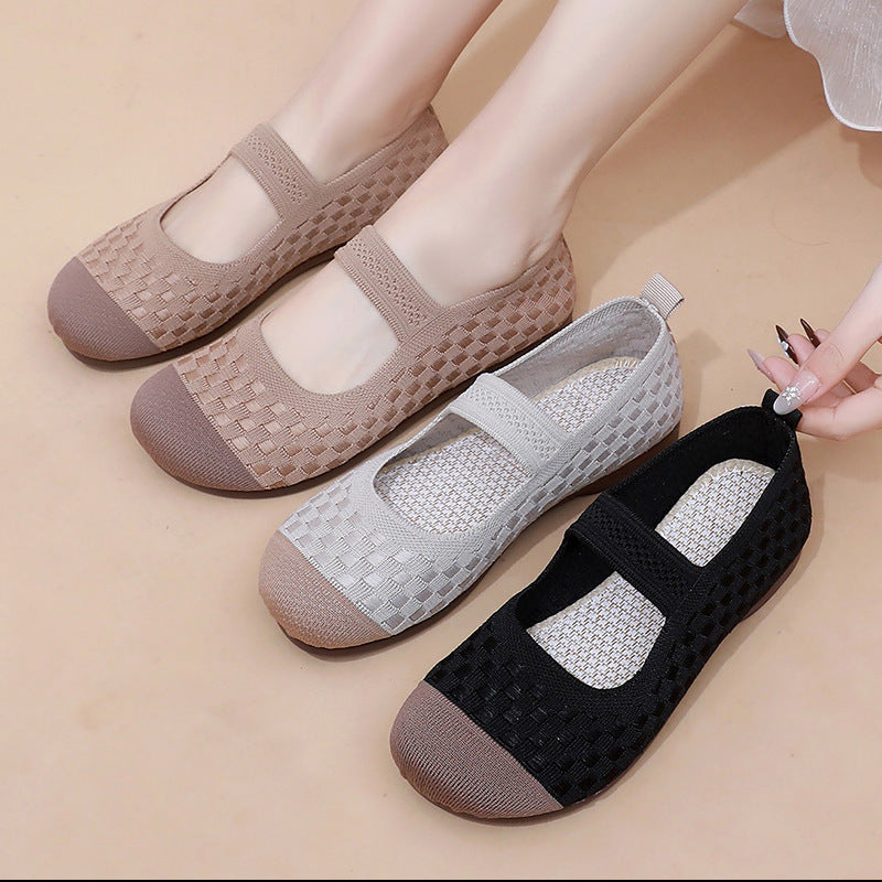 Damen Bequeme Ballerinas mit flexiblem Gummiband und atmungsaktivem Obermaterial EB