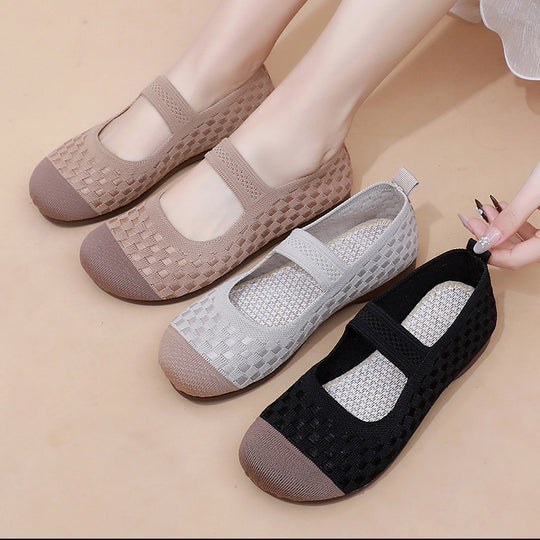 Damen Bequeme Ballerinas mit flexiblem Gummiband und atmungsaktivem Obermaterial EB