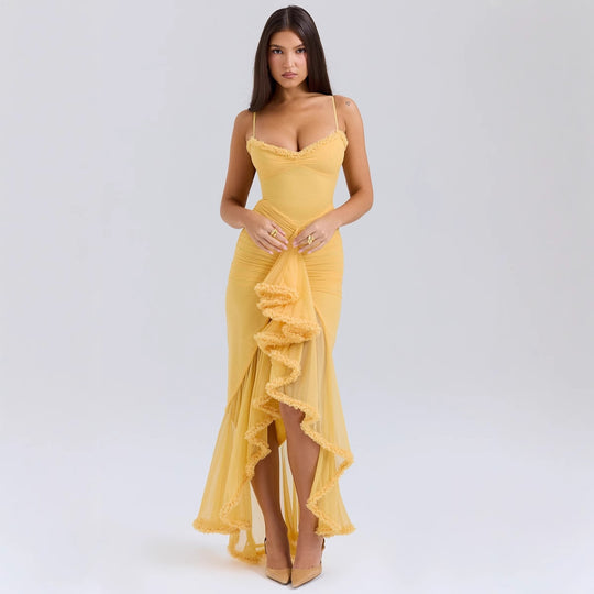 Damen Elegantes Maxikleid mit Rüschendetails und femininem Schnitt EB