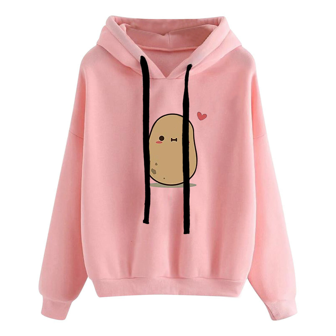 Damen nan lässiger Oversize Kapuzenpullover mit Herz‑und‑Pfotenprint, Kordelzug und gerippten Bündchen EB