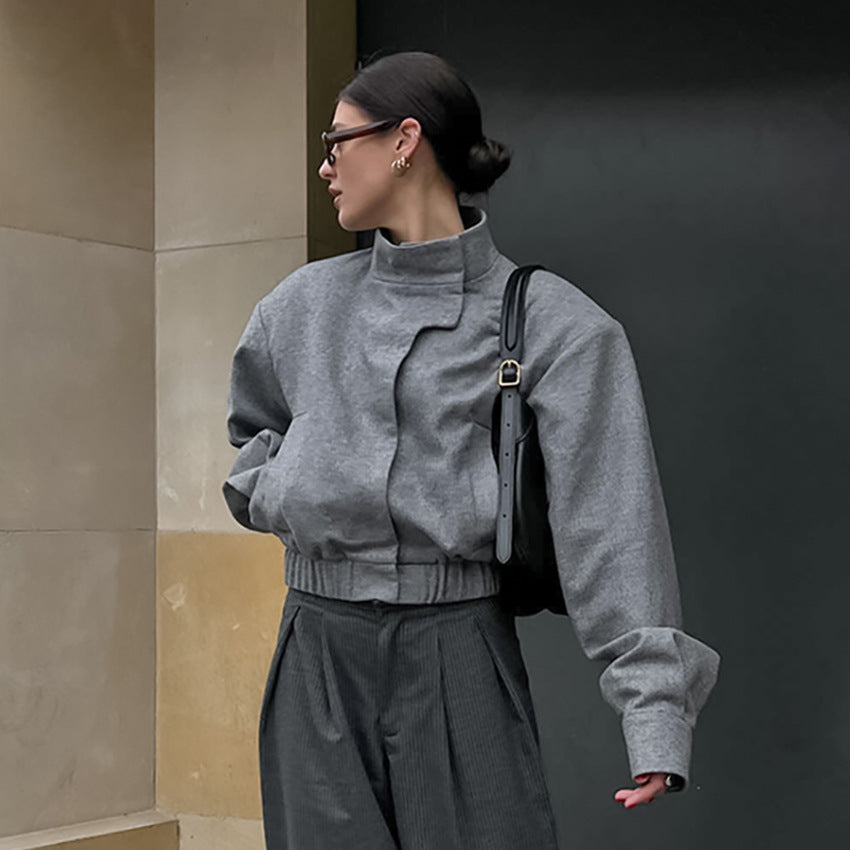 Damen Modische Oversized Jacke mit hohem Kragen und innovativem Design EB