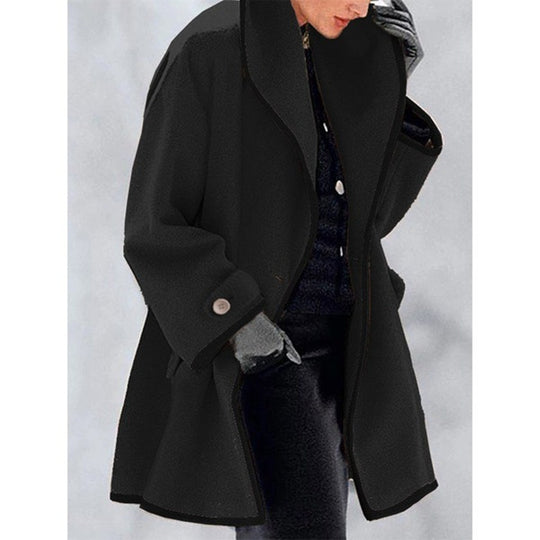 Damen nan oversize Bouclé Wollmix Mantel mit kontrastpaspeln und umgeschlagenem Kragen EB